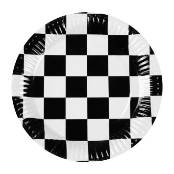 Assiettes en carton avec motif damier pour une décoration festive | jourdefete.com
