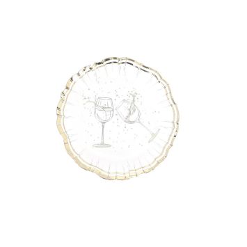 Bols Bubbles Party blanche et dorée avec motif verres à vin Ø 13 cm | jourdefete.com