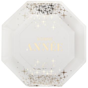 10 assiettes "Bonne Année" en carton - Nouvel An - 23 x 23 cm - Collection Bonne Année Pailleté