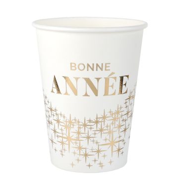 Gobelets "Bonne Année" dorés sur fond blanc pour fête de Nouvel An | jourdefete.com
