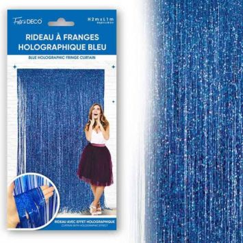 Rideau de franges bleu holographique 2x1m pour déco festive | jourdefete.com