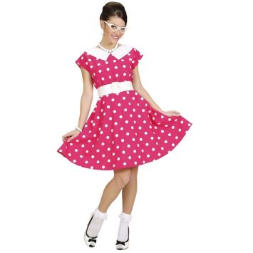 Robe Rose à Pois des Années 50 pour femme - Taille au choix