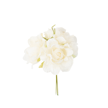 3 roses anciennes ivoires sur tige en tissu - 15 cm