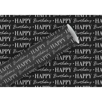 Rouleau de papier cadeau - 2 x 0,7 m - By Nature "Graphic Happy Birthday" - Couleur au choix