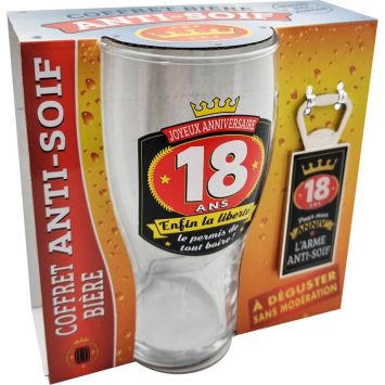 Coffret Bière pour Anniversaire - Verre et Décapsuleur - Âge au choix