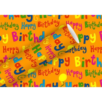 Rouleau de papier cadeau - 2 x 0,7 m - Pop Happy Birthday Orange