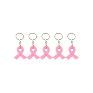 Lot de 5 porte-clés en forme de ruban rose solidaire pour Octobre Rose | jourdefete.com