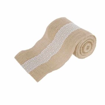 Chemin de Table en Toile de Jute avec Dentelle