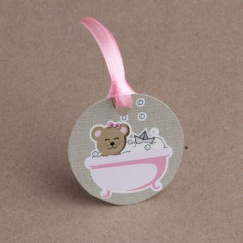 12 Etiquettes Nounours dans sa baignoire - Rose