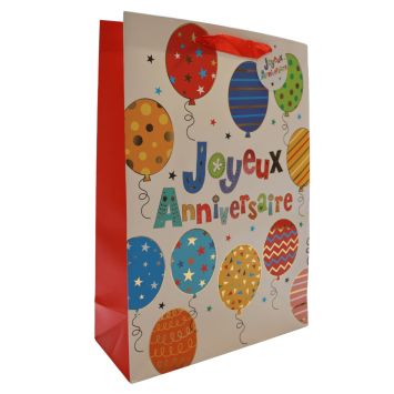 Sac cadeau en papier - Joyeux Anniversaire avec ballons - Taille L