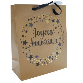 Sac cadeau en papier - Joyeux Anniversaire Kraft - Taille M