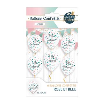 Sachet de 6 ballons à confettis - Fille ou Garçon ? - Collection Gender Reveal | jourdefete.com