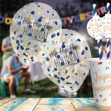 Sachet de 6 ballons à confettis - Joyeux Anniversaire - Collection Confettis