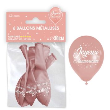 ballons-rose-gold-métallisé-joyeux-anniversaire | jourdefete.com