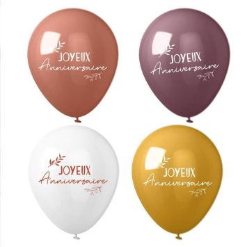 Sachet de 8 ballons - Joyeux Anniversaire - Collection Terracotta | jourdefete.com