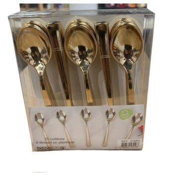 25 cuillères à dessert en plastique métallisées - Couleur au choix