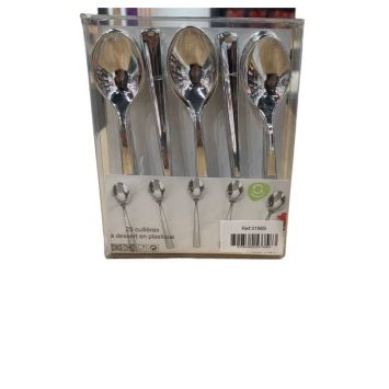25 cuillères à dessert en plastique métallisées - Couleur au choix