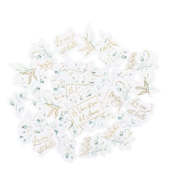 100 Confettis Sauge Green Blancs, Vert Sauge et Or De 2 à 5 cm | jourdefete.com