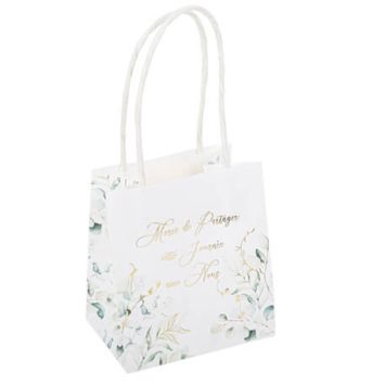 6 Sacs Cadeaux Merci de Partager Cette Journée Avec Nous Sauge Green Blancs, Vert Sauge et Or 10 x 11 x 7 cm + Anses Blanches | jourdefete.com