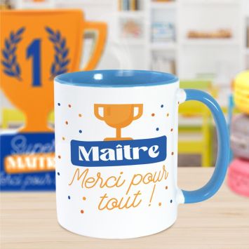 Mug bleu "Maître, merci pour tout !" - Collection Merci pour cette année