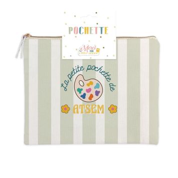 Pochette rayée "La Petite Pochette de l’ATSEM" au design coloré | jourdefete.com