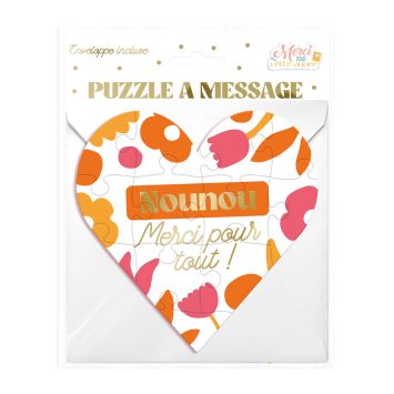 Puzzle en forme de cœur avec message "Nounou, merci pour tout !" | jourdefete.com