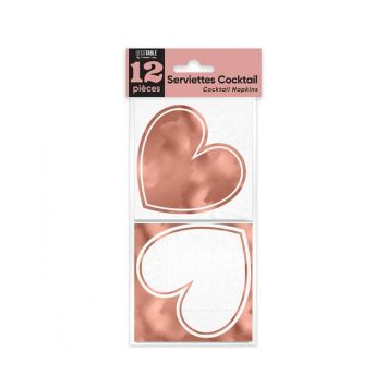 12 serviettes à cocktail cœurs rose gold | jourdefete.com