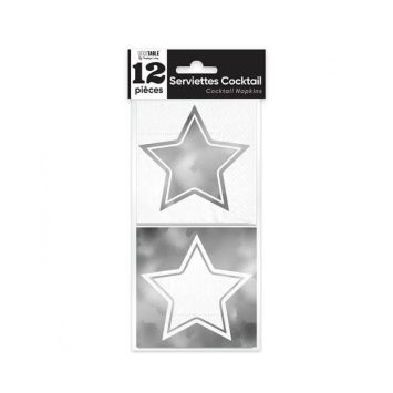 12 serviettes à cocktail étoiles argent | jourdefete.com