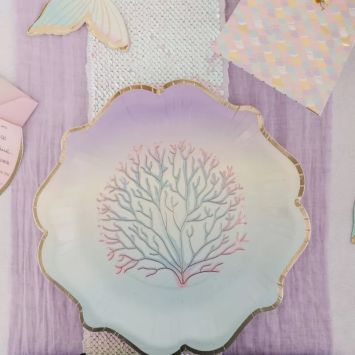 8 Assiettes en carton - Sirène Pastel et Or