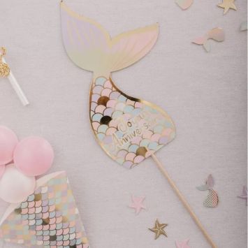 Cake Topper Joyeux Anniversaire - Sirène Pastel et Or