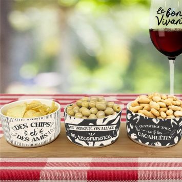 Coffret Tapas - Planche et 3 coupelles en céramique - Collection Bistrot