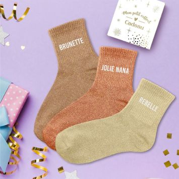 Coffret Trio de chaussettes à paillettes pour femme - Brunette, Jolie Nana et Rebelle - Collection Famille d'Amour