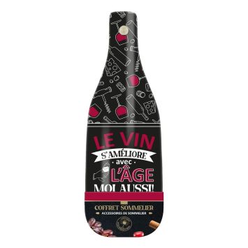 Coffret Sommelier en forme de bouteille "Le vin s’améliore avec l’âge" – accessoire de dégustation humoristique | jourdefete.com