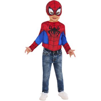 Enfant portant un top et un masque de héros araignée coloré | jourdefete.com