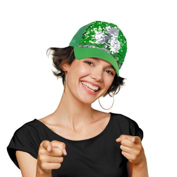 Casquette verte à sequins avec trèfle - Saint-Patrick