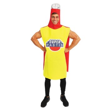 Déguisement homme bouteille Super Pastis humour jaune et rouge | jourdefete.com