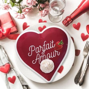 6 assiettes en carton en forme de cœur - Saint-Valentin - Collection Chéri Chérie