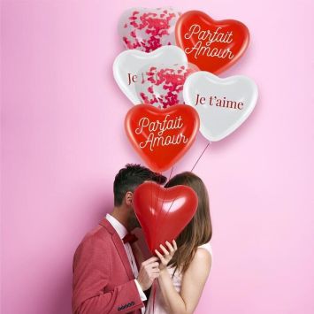 6 ballons en latex en forme de cœur - Saint-Valentin - Collection Chéri Chérie