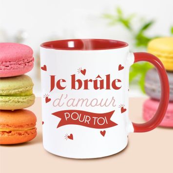 Mug rouge - Je brûle d'amour pour toi - Saint-Valentin - Collection Chéri Chérie