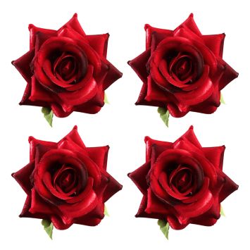 6 roses rouges avec effet velours - 7 x 4,5 cm - Saint-Valentin