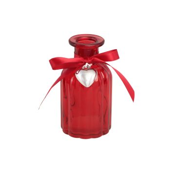 Vase rouge en verre avec ruban en forme de cœur - 5,5 x 10,5 cm - Saint-Valentin
