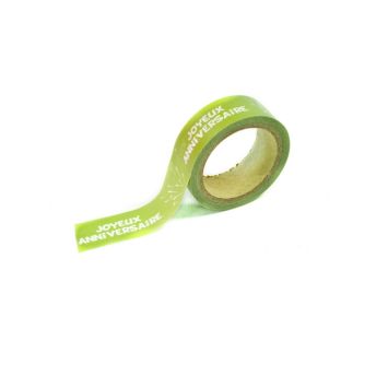 Ruban Adhésif Repositionnable 5m - "Joyeux Anniversaire" Vert Menthe