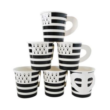 6 tasses à café en carton avec le drapeau breton