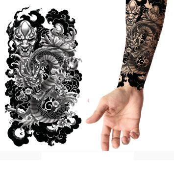 Tatouage temporaire Dragon Japonais avec motifs floraux 14x30 cm | jourdefete.com