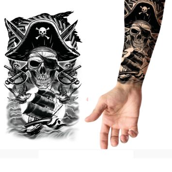 Tatouage temporaire de pirate avec tricorne et sabres 14x30 cm | jourdefete.com