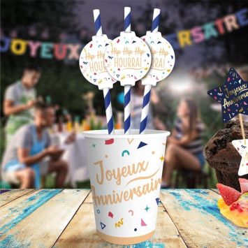 Pack de 12 pailles - Joyeux Anniversaire - Collection Confettis
