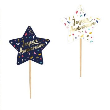 Pack de 12 pics de décoration - Joyeux Anniversaire - Collection Confettis | jourdefete.com