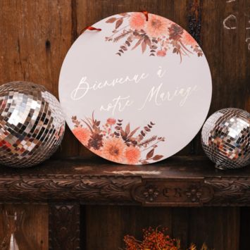 Panneau "Bienvenue à notre mariage" FSC® - Diamètre 38 cm - Collection Time to Disco