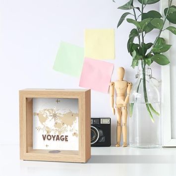 Tirelire carrée "Ma cagnotte à voyage"