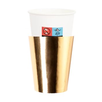 8 gobelets en carton blancs avec 8 revêtements dorés métallisés